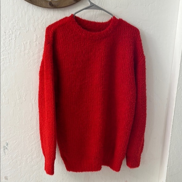 Future Collective Red Brocade Shaggy Soft Crewneck Pullover Sweater S - Picture 2 of 4